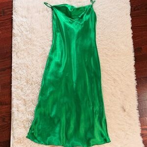 Bebe Vibrant Green Satin Dress